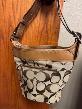 Coach Signature Canvas Shoulder Bag in Tan and Brown